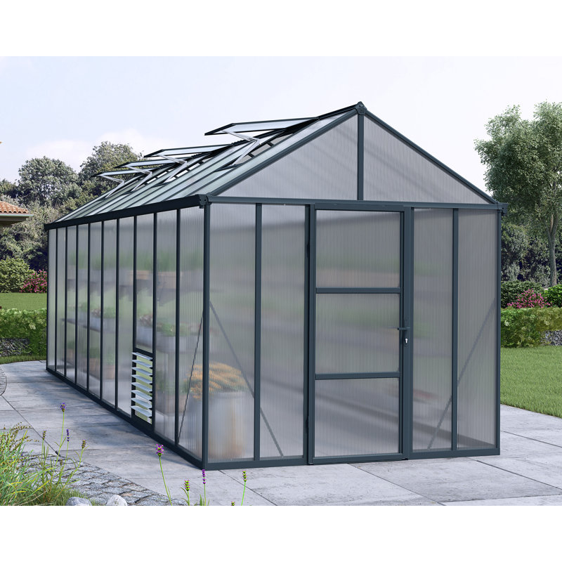 Palram - Canopia Glory 8' W x 20' D Premium Walk-In Hobby Twin Wall Polycarbonate Aluminum Frame Greenhouse Kit with Roof Vents - Gray