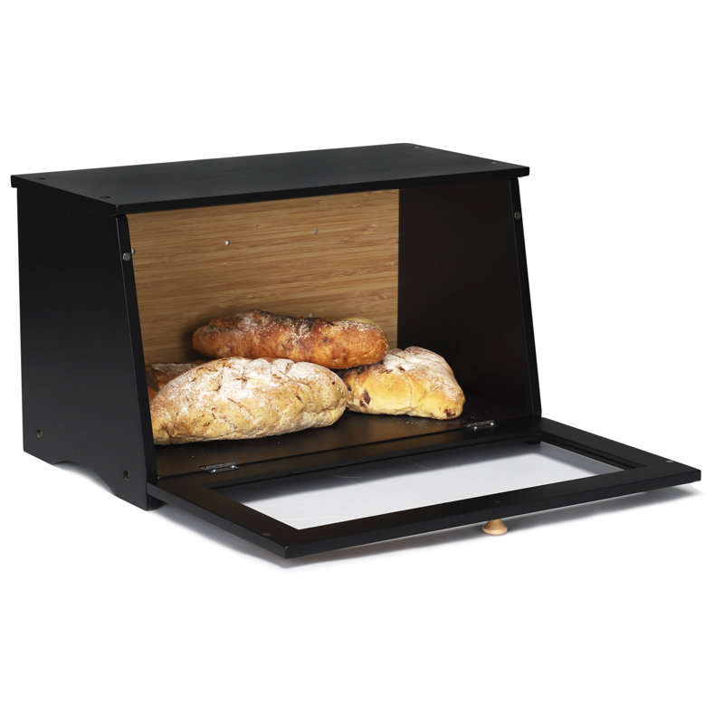 Boîte à pain en bois de bambou pour coin de comptoir de cuisine, monocouche 151 oz , Noir / brun