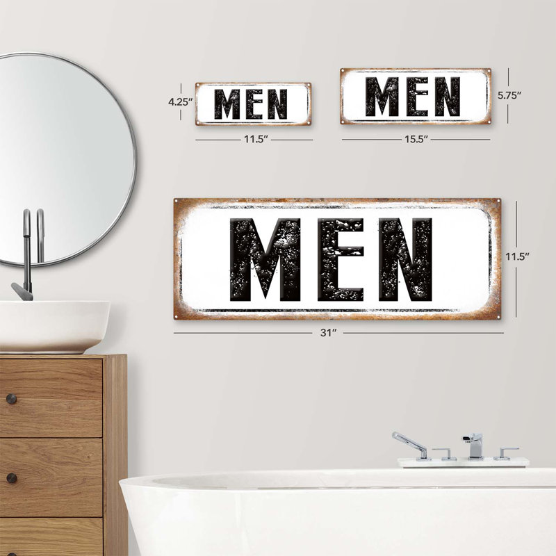 "En métal vieilli, signe" sur métal, H 4,25 po x l 11,5 po x P 0,04 po