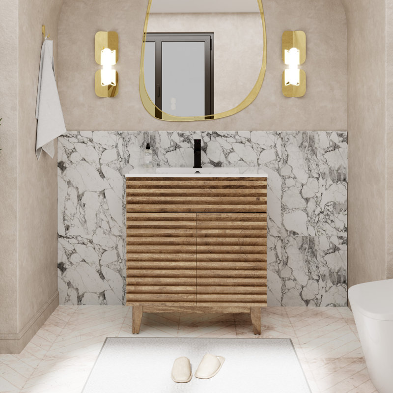 Ensemble de meuble-lavabo simple autoportant 30 po avec lavabo, robinet en alliage de zinc Jadaya Sharee, Brun