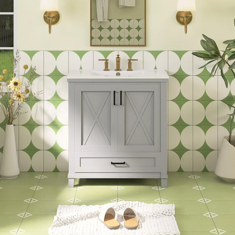 Meuble-lavabo simple 30 po avec comptoir en céramique, Gris