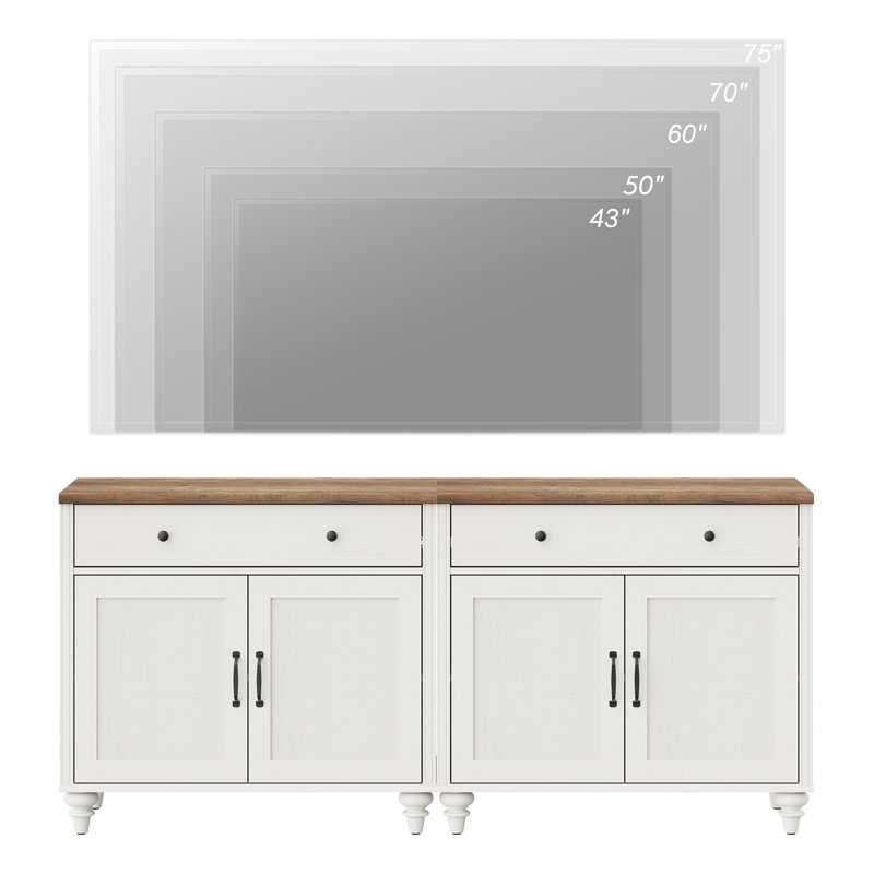 Unfinished TV Stand for TVs up to 75", White/Brown