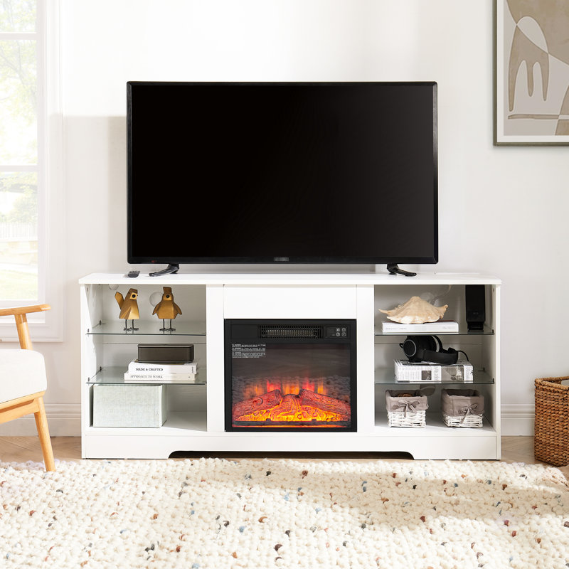 Console de foyer électrique, vitesse de flamme réglable, charge, blanc, pour les téléviseurs de 32 à 62 po