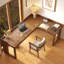 Brown L-Shaped Solid Wood With 3 Drawers Desks-108334084-108334085