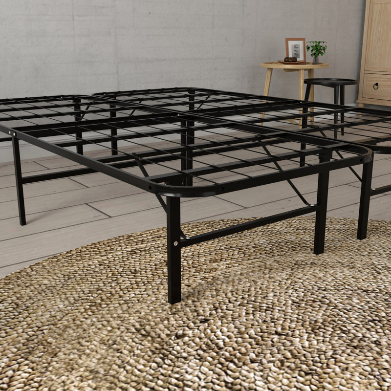 Support pour lit grand en acier noir de 14 pouces de hauteur, installation robuste en 5 minutes, sommier à plateforme sans hauteur nécessaire, sommier, installation d'outils