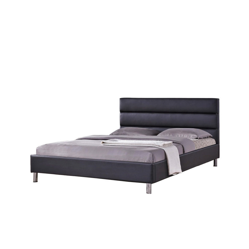 Lit partiellement rembourré avec matelas, Noir, Grand