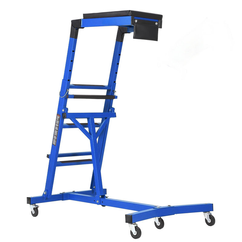 Moteur robuste avec réglage de la hauteur, capacité de 400 lb et coussin rembourré, tabouret mobile pour camions et voitures, bleu