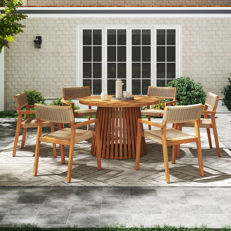 Ensemble de table ronde et de chaise d'extérieur en bois massif pour 6 personnes, Fauteuil