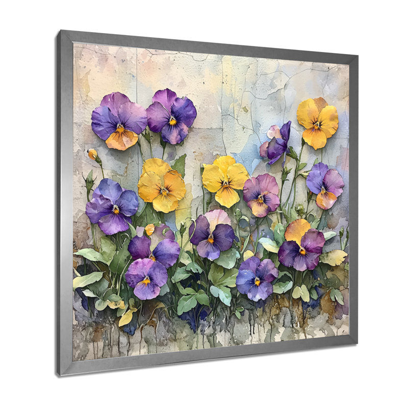 «Wild Pansy Patch At The Farm III - Pansies», art mural, H 16 po x l 16 po, Picture Framed, Argent argent