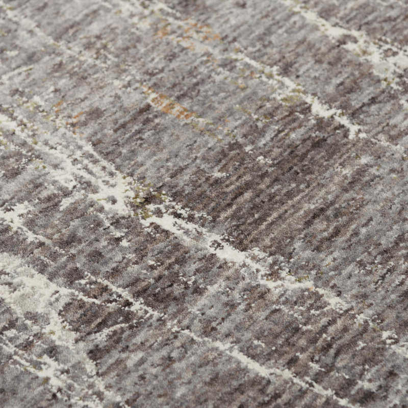 Nicholus abstrait tissé à la machine P.E.T. Tapis gris, Rectangle 8 pi x 10 pi