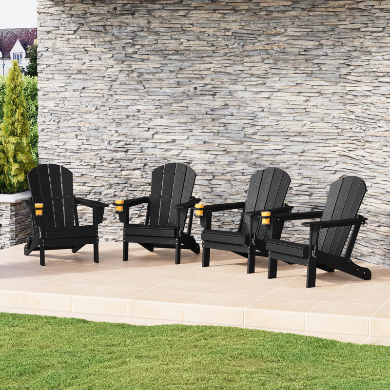 Chaise Adirondack d'extérieur avec porte-gobelet (ensemble de 4), Noir
