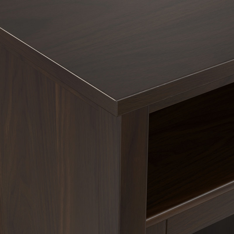Armoire multimédia moyenne avec rangement ouvert et porte en verre Warm Shaker, Brun tabac
