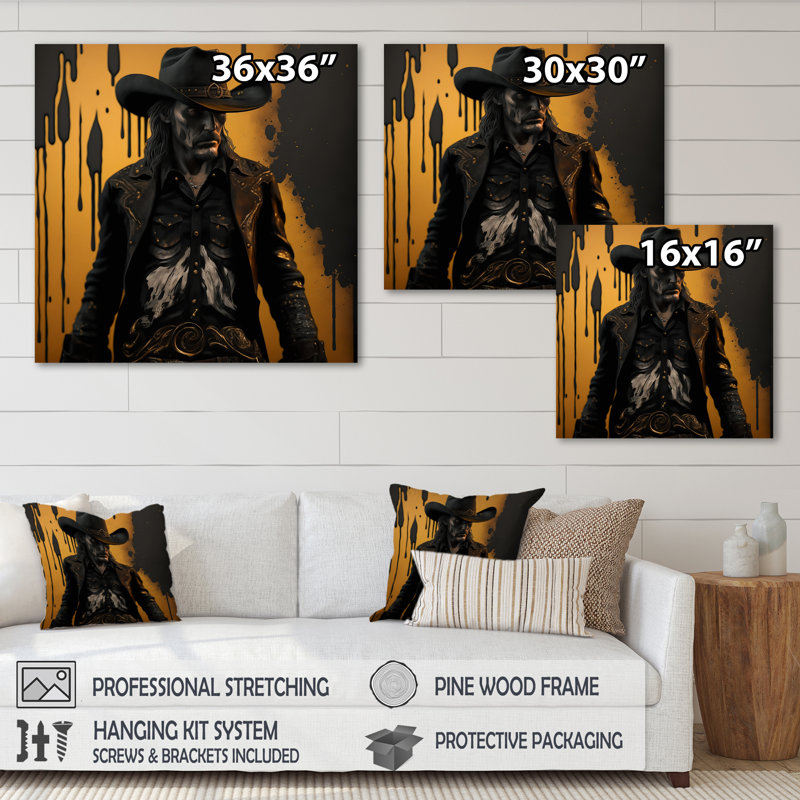 Western Cowboy I - art mural occidental, H 24 po x l 24 po x P 1 po, Toile tendue