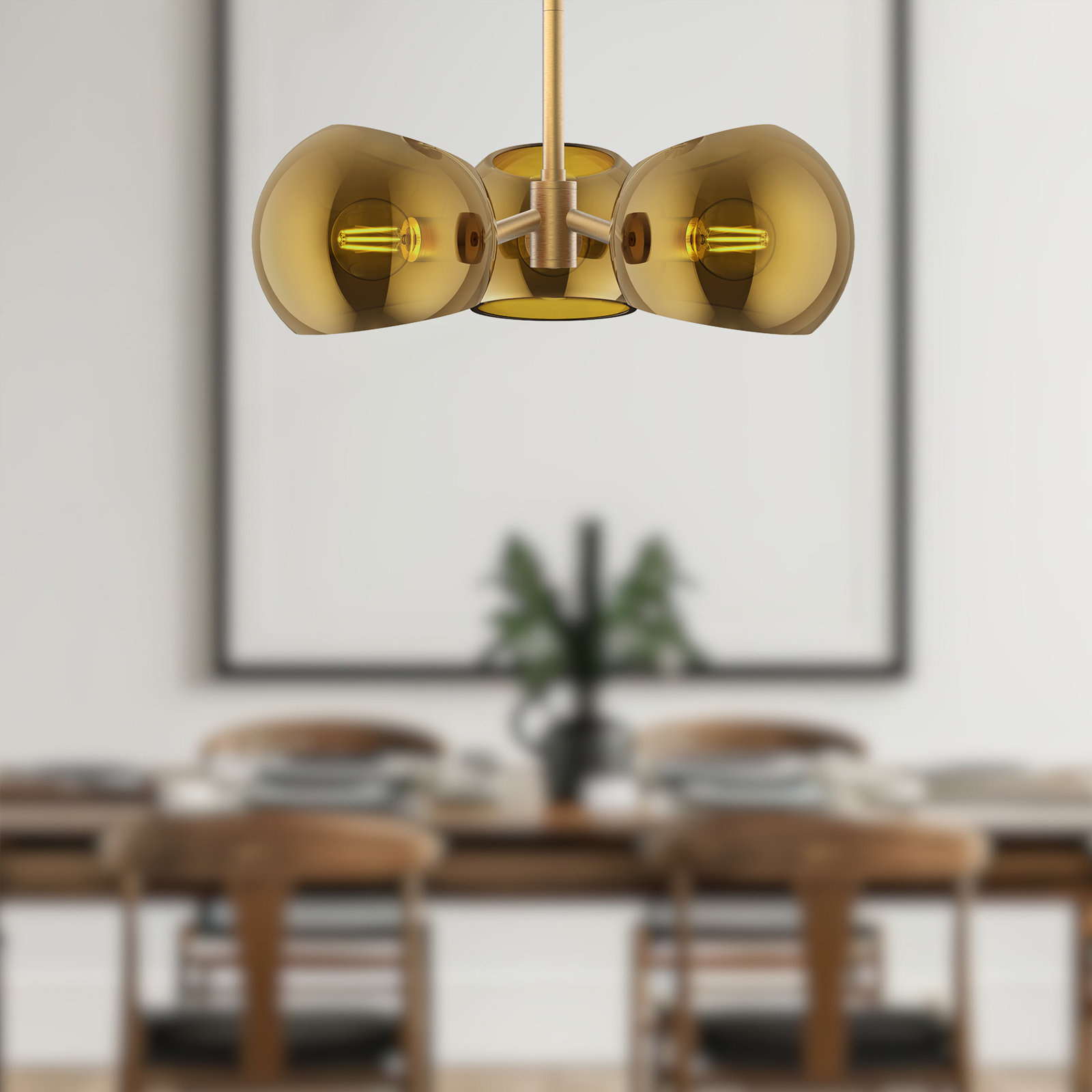 Willow 3 Light Glass Pendant, Brushed Gold, Copper