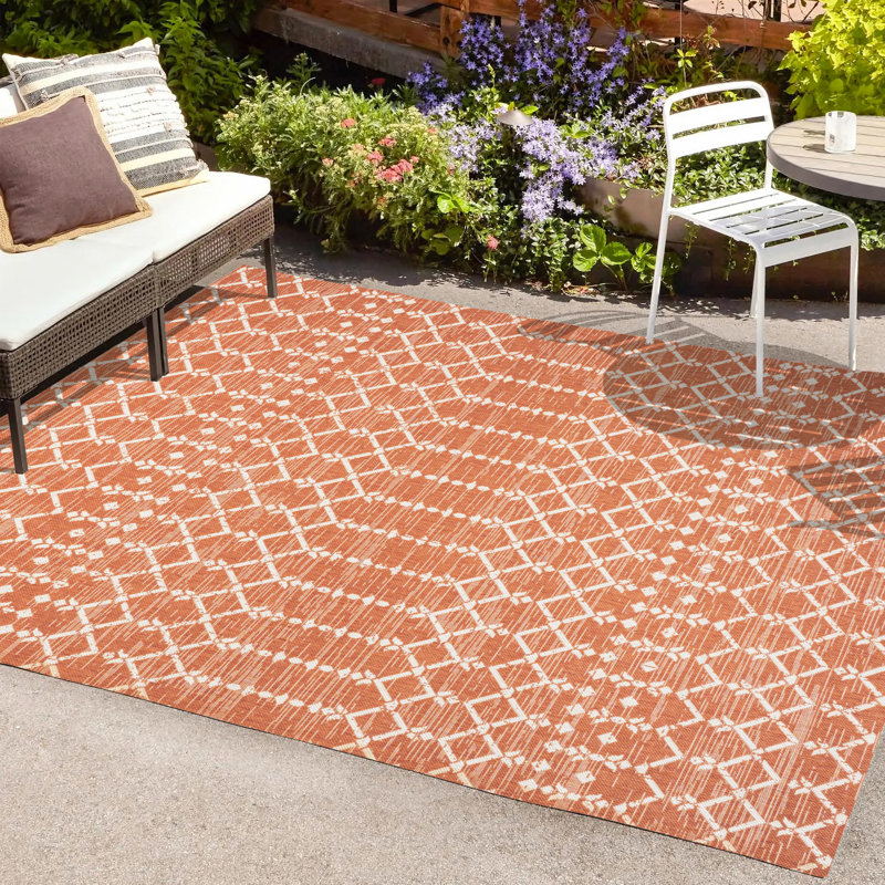Tapis d'intérieur / extérieur Crompton, Rectangle 5 pi 3 po x 7 pi 7 po, Orange/crème
