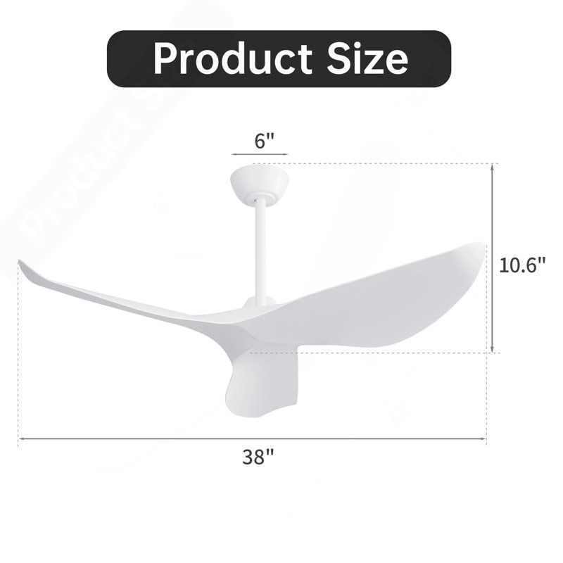 Ventilateur de plafond de 38 pouces sans lumière, ventilateurs de plafond intérieurs et extérieurs modernes avec télécommande pour moteur à courant continu pour chambre à coucher, salon