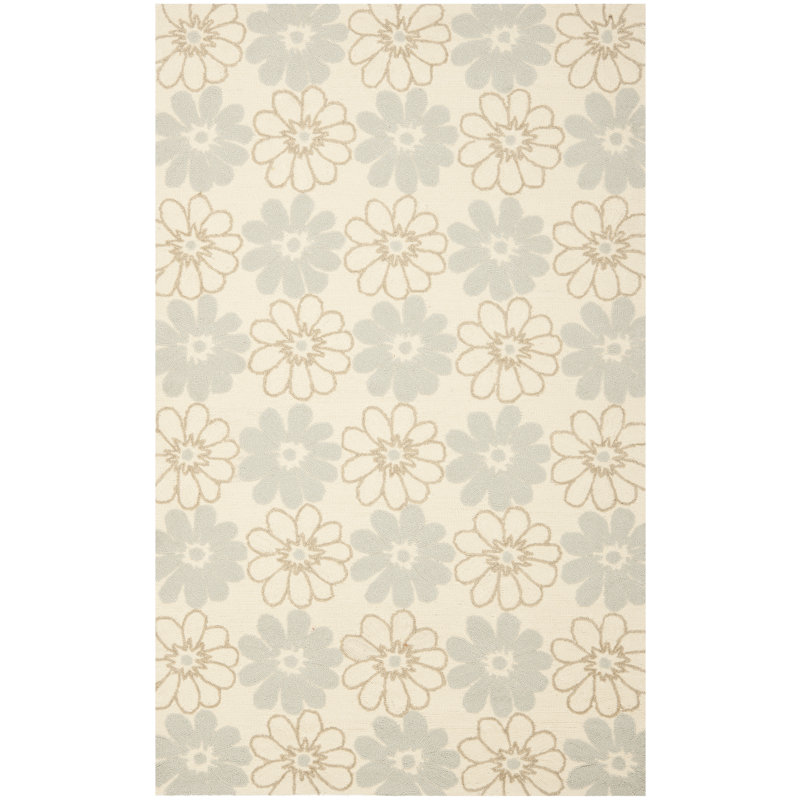 Tapis intérieur / extérieur ivoire / bleu clair crocheté à la main Doyle, Rectangle de 5 pi x 8 pi
