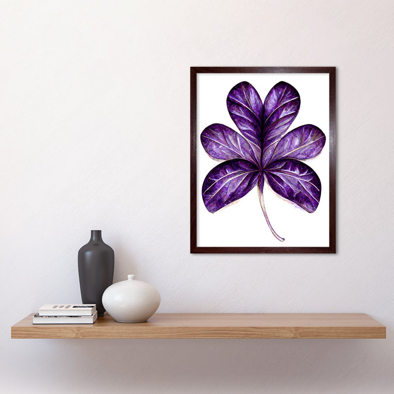 Six Clover Modern Simple Leaf Illustration - Print, Brown Framed Paper, 43cm H x 33cm W x 2cm D