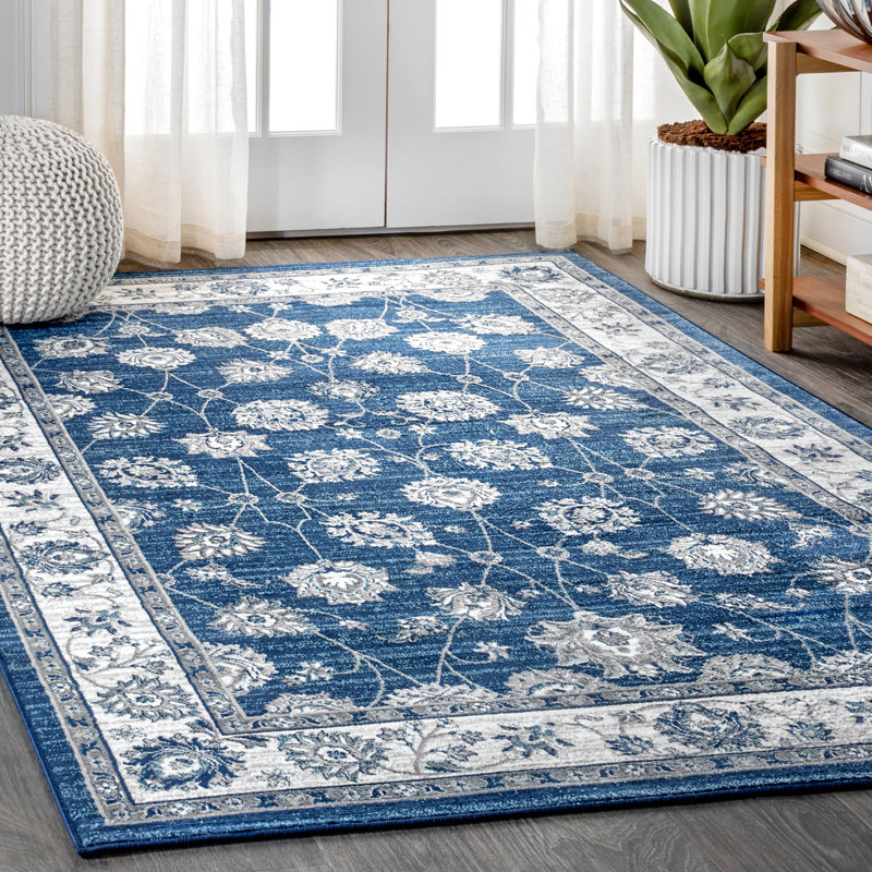 Lawncrest Modern Persian Vintage Moroccan Traditional Navy/Light Gray Rug, Rectangle 4' x 6'