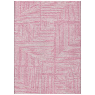 HomeRoots 3' X 5' Pink And Ivory Geometric Washable Indoor Outdoor Area Rug