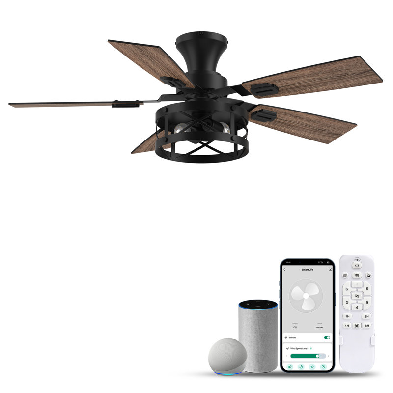 42 po Ventilateurs en cage Smart Farmhouse avec kit d'éclairage à DEL pour l'intérieur et l'extérieur, commande silencieuse par télécommande, Alexa, Google, voix, Wi-Fi, application