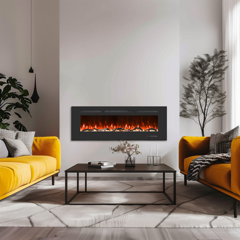 Recessed and Wall-mounted Electric Fireplace Inserts With 13 Flame and Fuel bed Colours, 750/1500W, Timer
