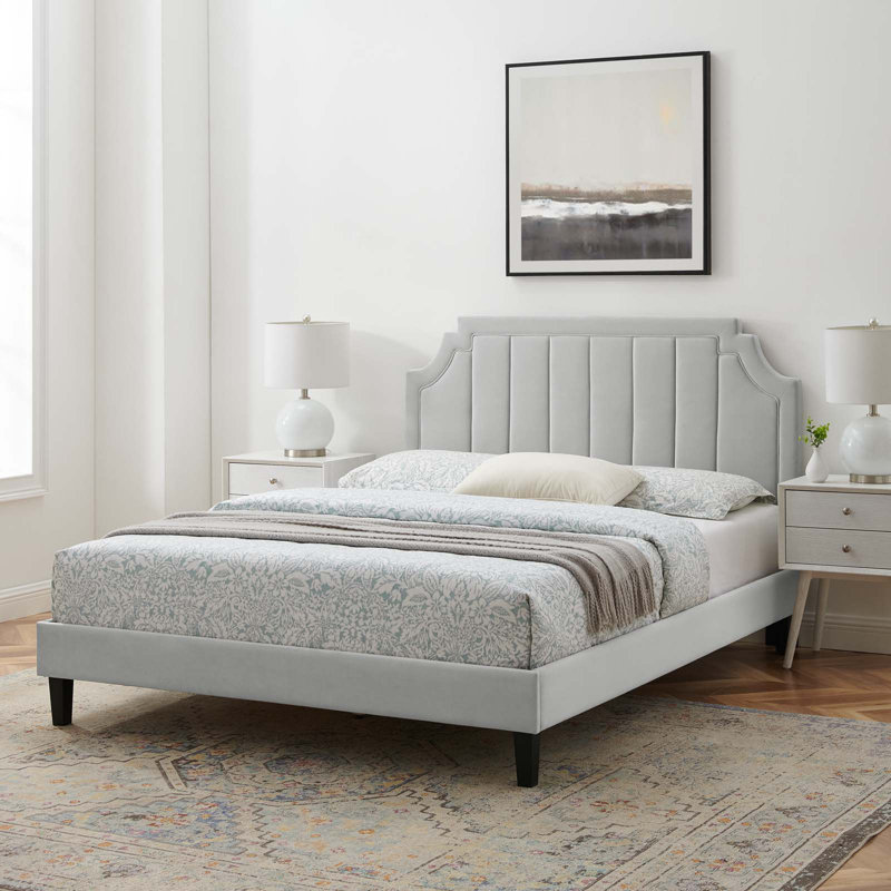 Sienna Performance Velvet Platform Bed, Light Gray, Twin