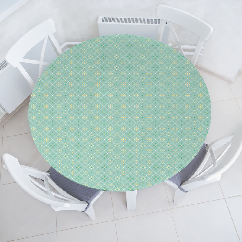 Ambesonne Floral Vintage Fitted Round Tablecloth Mint Green Pale Green, 47.24" Round, Floral Vintage