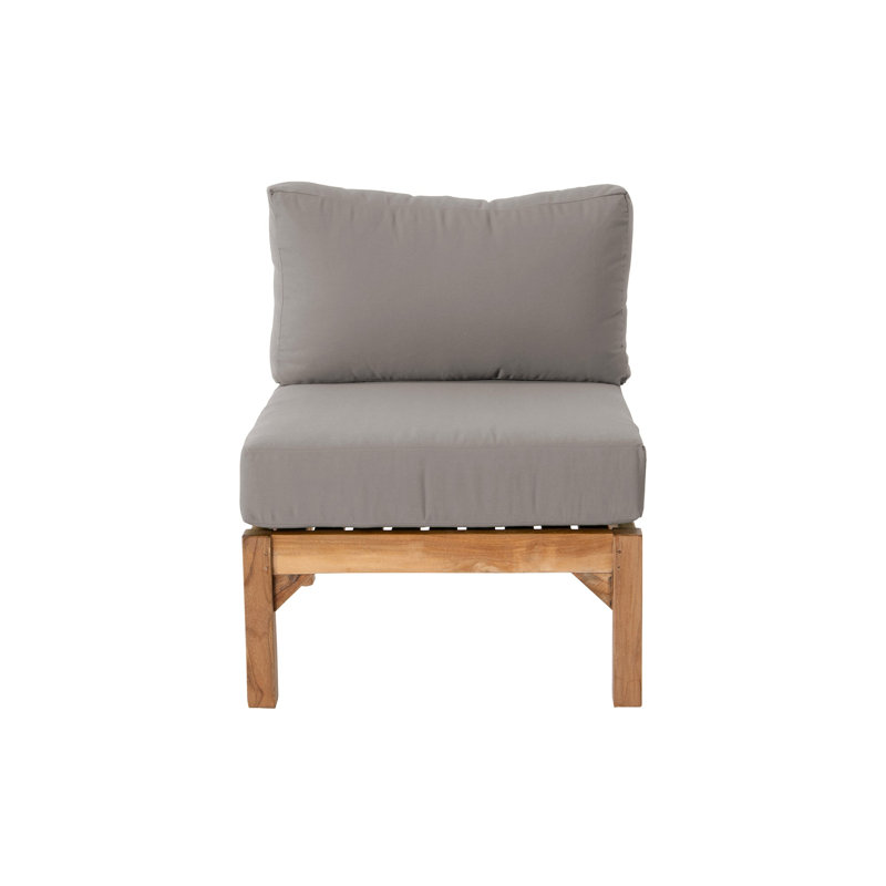 Monterey Teak Outdoor Armless Lounge Chair with Sunbrella Cushions, Taupe