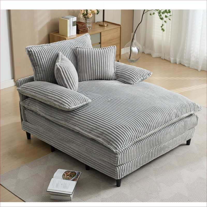 Chaise longue surdimensionnée grise en velours côtelé 54,75 po xpiyaer, Gris