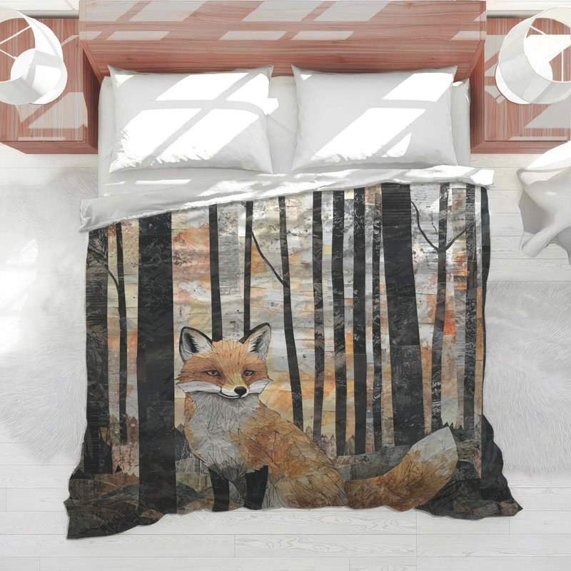 Fox In Forest Collage Comforter, Twin