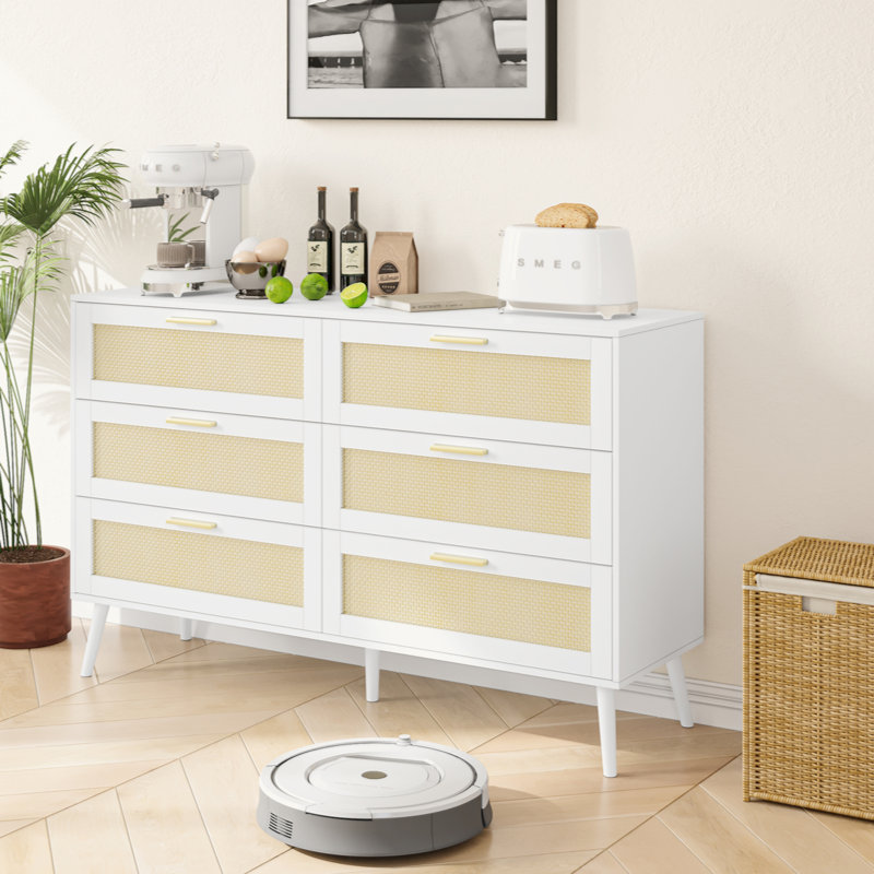 Commode 6 tiroirs Charise, Blanc