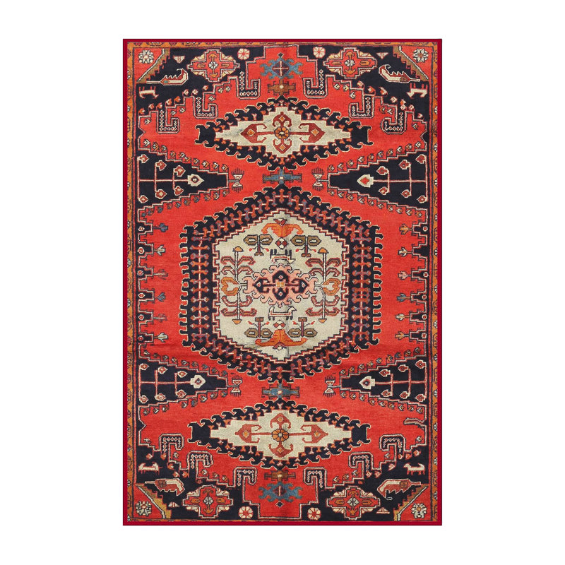 Tapis traditionnel rouge / noir Som, Rectangle 2 pi x 3 pi