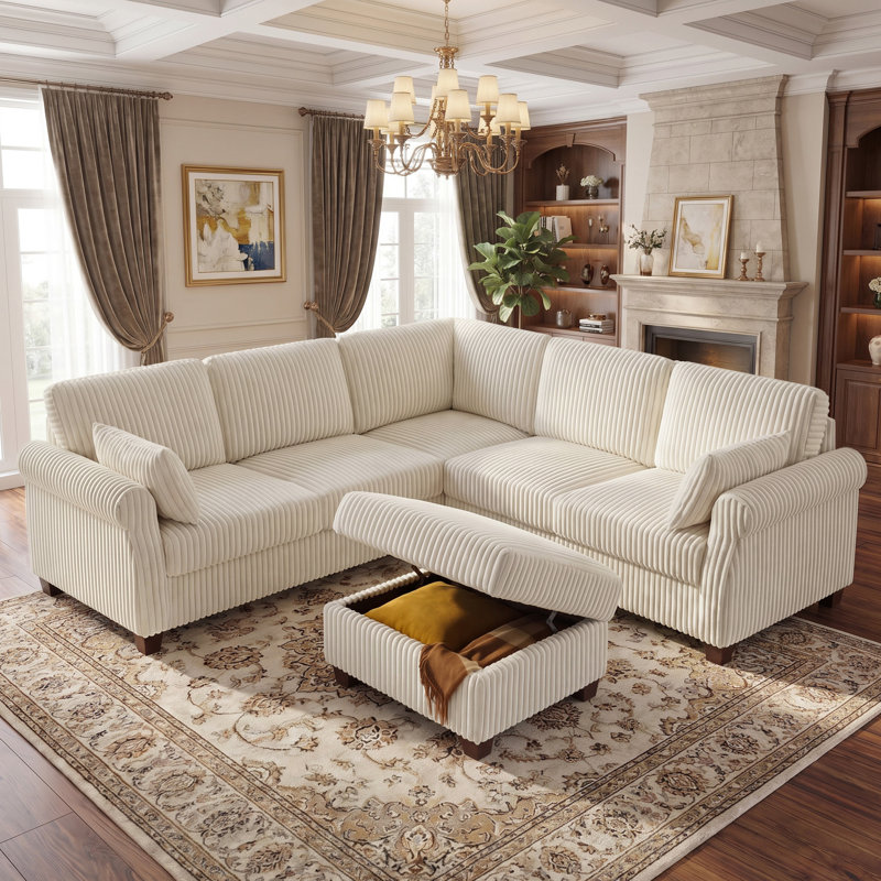 Canapé de 90,55 po avec repose-pieds avec rangement, Polyester beige