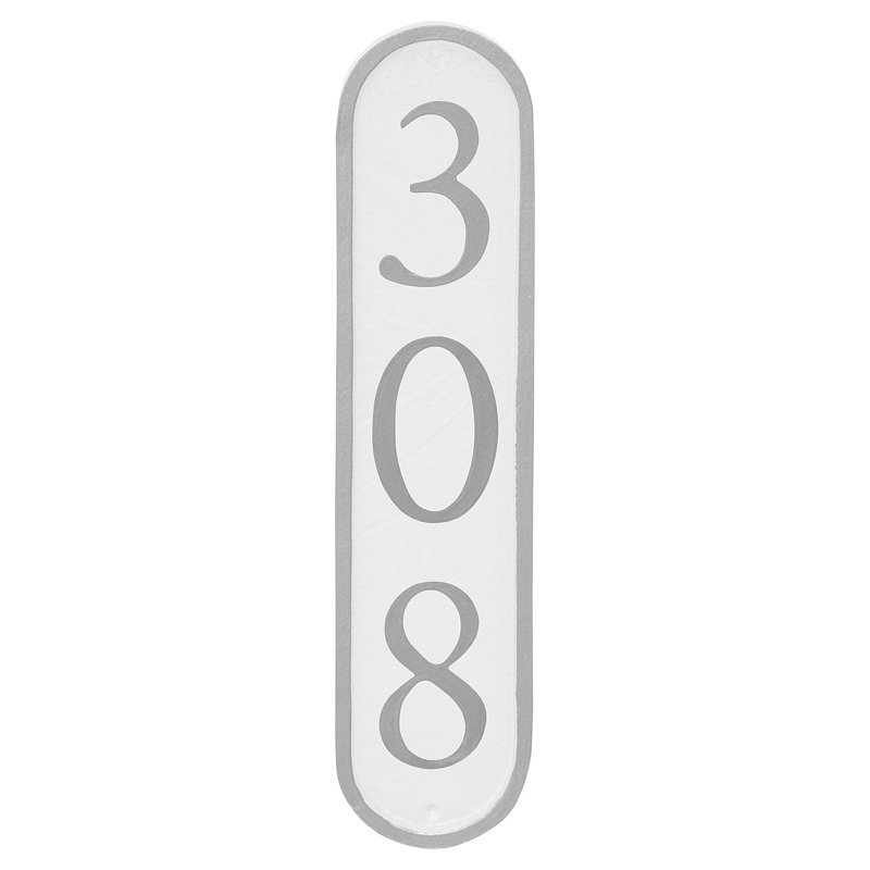 Plaque d'adresse murale 1 ligne Serif Colonne, Argent, Blanc, Oui