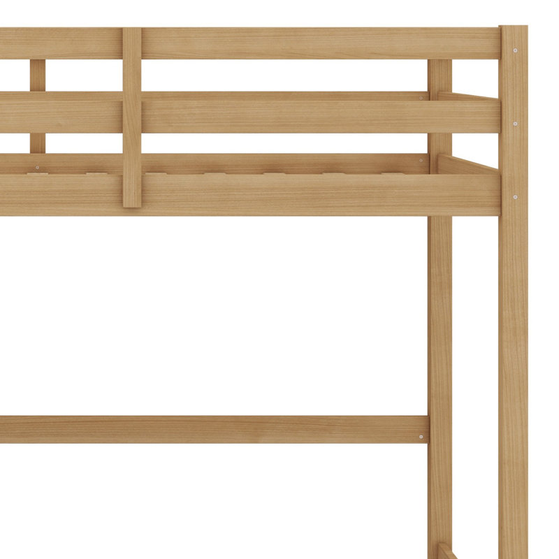 High Wood Loft Bed, With Safety Guardrail, Built-In Desk, Ladder, White Oak
