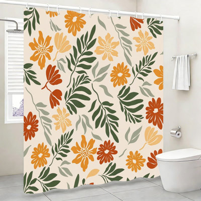 Rideau de douche à motif floral abstrait en terre cuite 72 po x 72 po