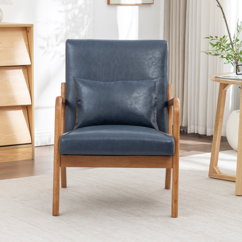 Fauteuil avec revêtement en bois et cuir, Marine