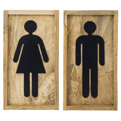 Aoun 2-Piece Mango Wood Restroom Sign Set