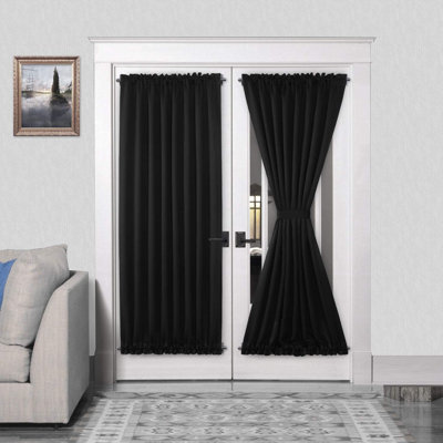 1 Panel French Door Curtains Rod Pocket Thermal Blackout Curtain with Tieback for Doors with Glass Window, Kitchen and Patio Doors for Privacy