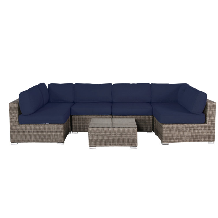 Tonioni Rattan Wicker Fully Assembled 6 - Person Seating Group with Sunbrella Cushions