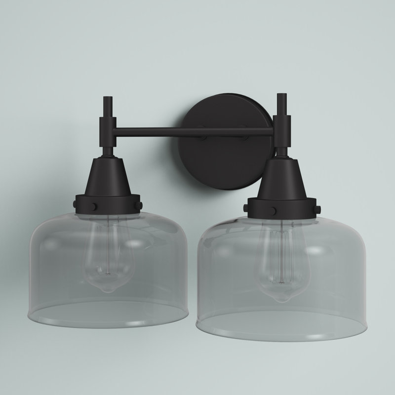 Éclairage pour meuble-lavabo 2 lumières 17 po Caden - H 5,75 po, Ampoule incandescente rétro 60 watts, Clair, Noir mat