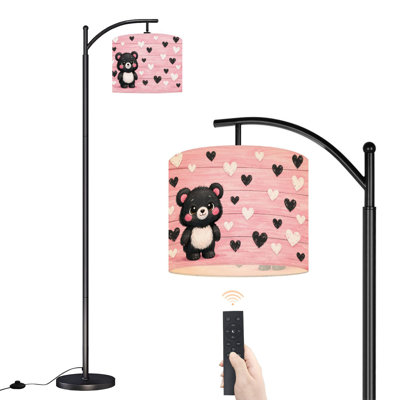 Lampe sur pied arc en arc avec dessin de l'ours noir et rosé avec lampes à DEL et abat-jour réglables