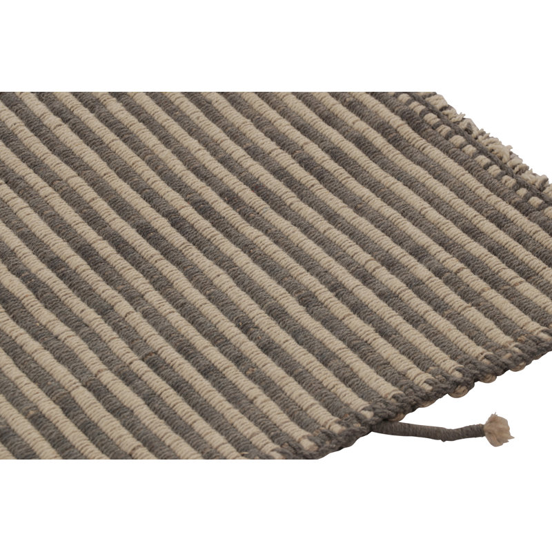 Rug & Kilim’S Accent Kilim, Square Rug In Textural Beige And Slate Gray Stripes