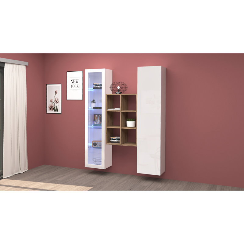 Maruska 180 cm H x 140 cm W Floating Bookcase, White Glossy