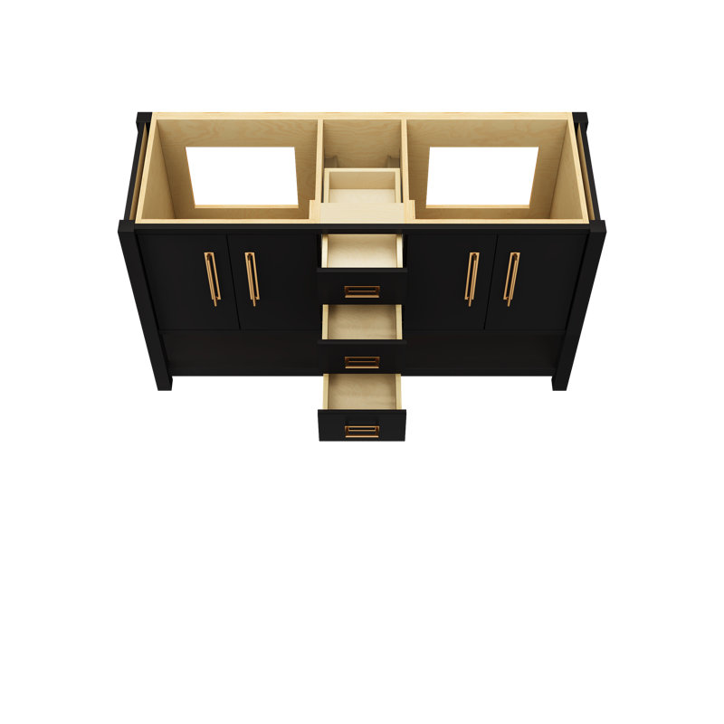 Meuble-lavabo double Kiawah, Noir, Or satiné, 60"