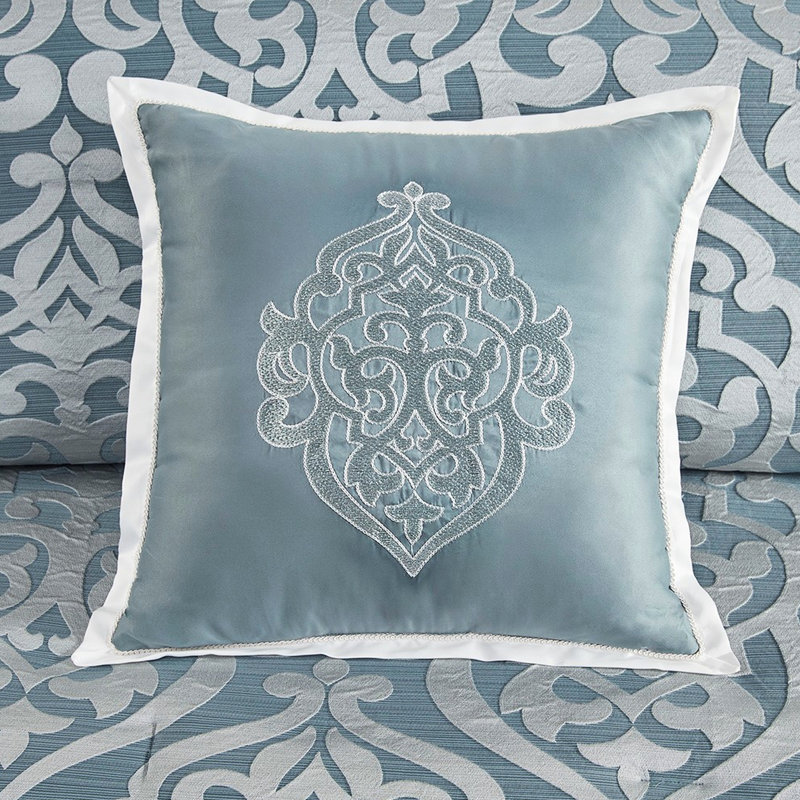 Literie 8 pièces très grand / argent - tissage élégant, édredon lavable à la machine, médaillon classique, rembourrage, 2 taies décoratives européennes