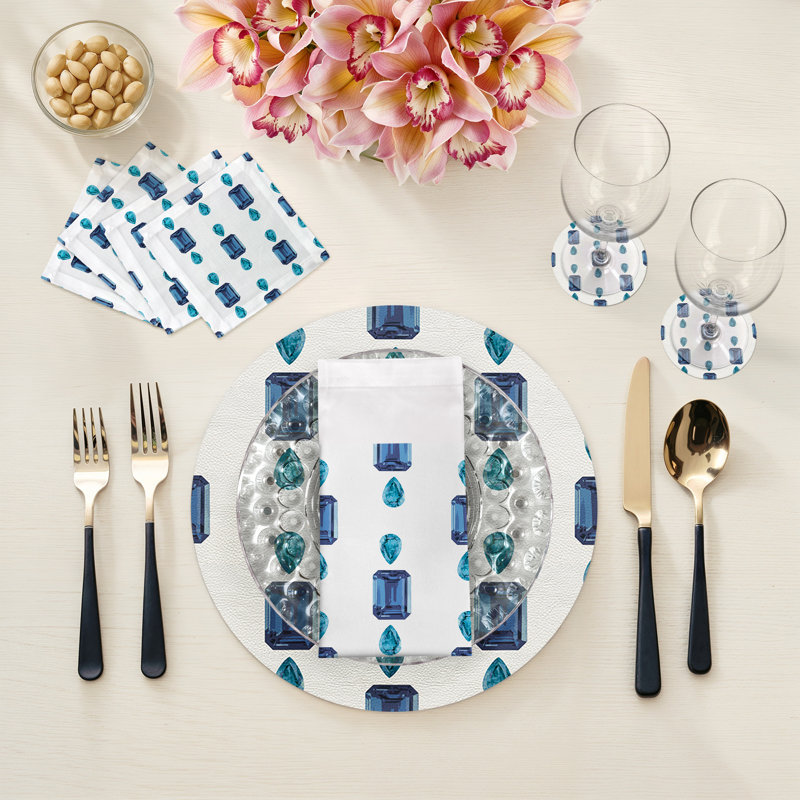 Gem Sapphires Cotton Sateen Cocktail Napkins, White