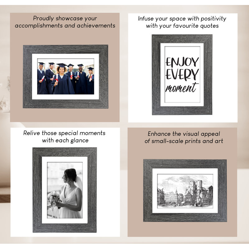 Picture Frame - Set of 6 with Mat, Dark Grey