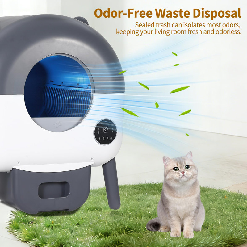 Litière intelligente autonettoyante pour chat - Grande capacité de 76 L pour plusieurs chats - Nettoyage automatique, contrôle de l'application, triple protection de sécurité - Comprend des sacs à ordures - Gris foncé